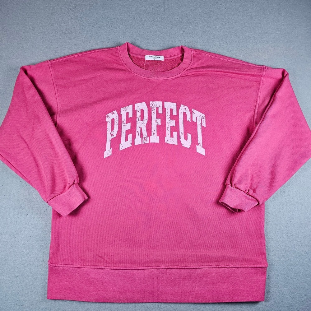 Perfect White Tee Sweatshirt Womens Small Pink Fleece Pullover Spell Out Logo